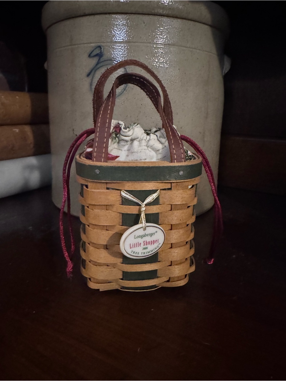 Longaberger 2008 Tree Trimming Little Shopper Basket Liner, Protector & Papers